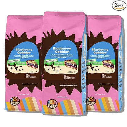 Crazy Cups Flavored Ground Decaf Blueberry Coffee, Decaffeinated Blueberry Cobbler Coffee in 10 oz Bag, For Brewing Flavored Hot or Iced Coffee, (Pack of 3)