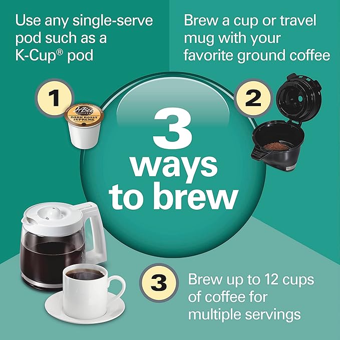 Hamilton Beach FlexBrew Trio 2-Way Coffee Maker, Compatible with K-Cup Pods or Grounds, Single Serve & Full 12c Pot, White with Stainless Steel Accents, Fast Brewing