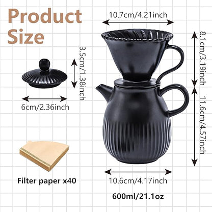 Pour Over Coffee Maker Set Ceramic Coffee Dripper Set with 80 Count Paper Coffee Filters, 21 Ounces