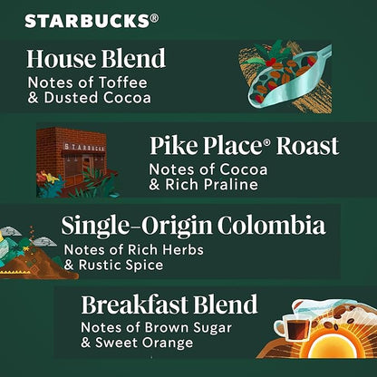 Starbucks K-Cup Coffee Pods, Medium Roast Coffee Variety Pack for Keurig Brewers, 100% Arabica, 1 Box (96 Pods)