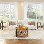 Load image into Gallery viewer, Lamerge 3 Pieces Coffee Table Set for Living Room, Boho Living Room Table Set with Rattan Storage Shelf and Metal Frame, Round Coffee Table &amp; 2 End Side Tables for Apartment Home Office