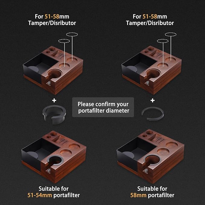 Espresso Knock Box, Walnut Tamping Station, 9 in 1 Coffee Organizer Box Fit for 51mm 54mm 58mm, Coffee Distributor & Portafilter, Espresso Accessories Kit