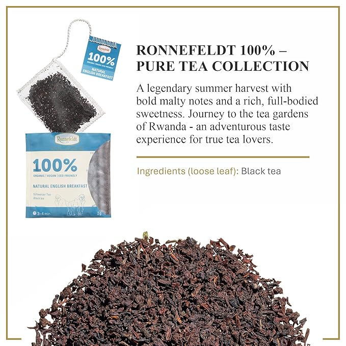 Ronnefeldt 100% Natural English Breakfast – German Black Tea – Bold & Smooth Morning Blend – Caffeine Boost – Loose Leaf in 15 Individually Wrapped Bags