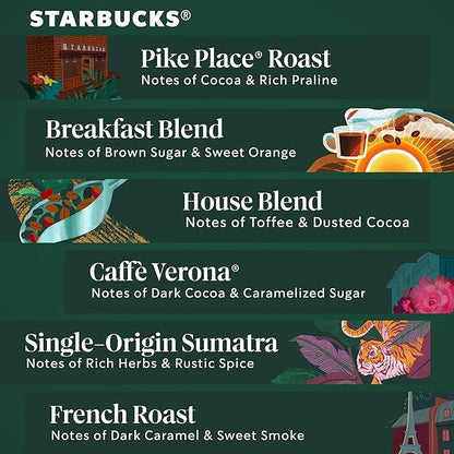 Starbucks K-Cup Coffee Pods, Medium And Dark Roast Coffee Variety Pack for Keurig Brewers, 100% Arabica, 6 Boxes (60 Pods Total)