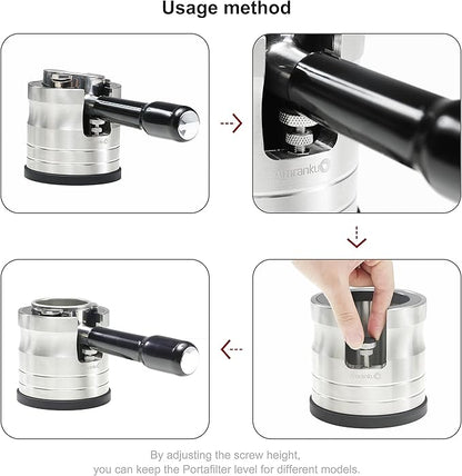 Portafilter Holder - Espresso Tamping Station Crafted from Solid 304 Stainless Steel for Most 58mm Portafilters with Adjustable Height Screw | Stable and Efficient Puck Preparation