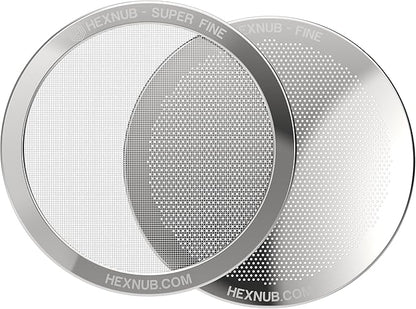 HEXNUB - Reusable Metal Filters for AeroPress Coffee Maker, Stainless Steel Filter Fits AeroPress Original & Go Cafe Press, Fuller Bodied Coffee Than Paper Filters - SILVER 2-PACK
