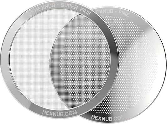 HEXNUB - Reusable Metal Filters for AeroPress Coffee Maker, Stainless Steel Filter Fits AeroPress Original & Go Cafe Press, Fuller Bodied Coffee Than Paper Filters - SILVER 2-PACK