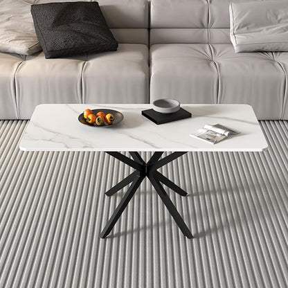 Faux Marble Coffee Table Rectangle Modern 40 Inch Living Room Table with Black Metal Legs Stylish Center Table for Living Room Office