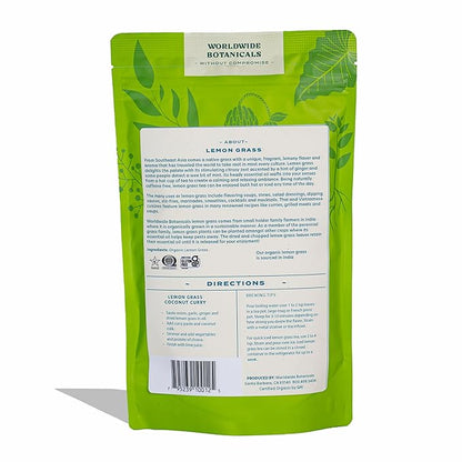 Worldwide Botanicals Organic Lemon Grass Leaves – 7oz - Loose Leaf - Cut and Sifted – 100% pure Cymbopogon citratus - Zacate de limon - Resealable Bag for Freshness - Perfect for Cooking and Tea