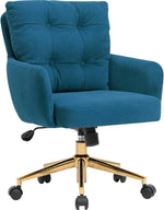 Load image into Gallery viewer, Flannel Office Chair, Comfy Home Office Desk Chairs with Lumbar Support, Modern Velvet Desk Chair Gold Legs Small Swivel Task Chair for Home Office, Bedroom, Study (Blue, XL)