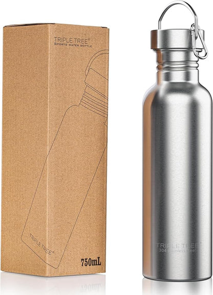 TRIPLE TREE 26 OZ Uninsulated Single Walled Stainless Steel Sports Water Bottle 18/8 Food Grade for Cyclists, Runners, Hikers, Beach Goers, Picnics, Camping - BPA Free