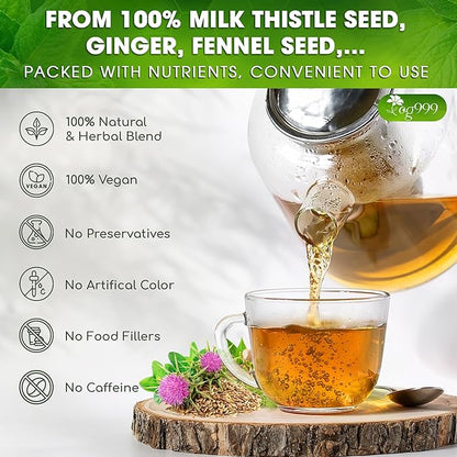 TOG999, Premium Stomach & Liver Herbal Tea – 60 Tea Bags – Milk Thistle Seed, Ginger, Fennel, Peppermint & Licorice – Caffeine-Free – Soothing & Refreshing Herbal Blend for Daily Enjoyment