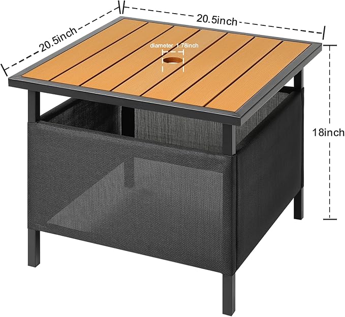 LZRS Adirondack Square Outdoor Side Table with Umbrella Hole, Pool Composite Patio Table,HDPE End Tables for Backyard,Pool, Indoor Companion, Easy Maintenance & Weather Resistant(Teak)