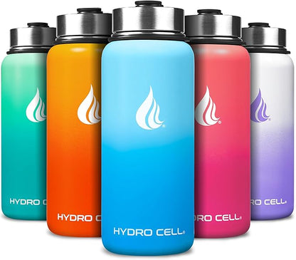 HYDRO CELL Stainless Steel Insulated Water Bottle with Straw - For Cold & Hot Drinks - Metal Vacuum Flask with Screw Cap and Modern Leakproof Sport Thermos for Adults (Sky/Blue 32oz)