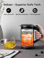 Load image into Gallery viewer, Sekaer Small Electric Tea Kettle Stainless Steel 0.8L Portable Travel Hot Water Boiler, Mini Electric Coffee Kettle with Auto Shut-Off &amp; Boil Dry Protection, Cordless Base &amp; LED Indicator