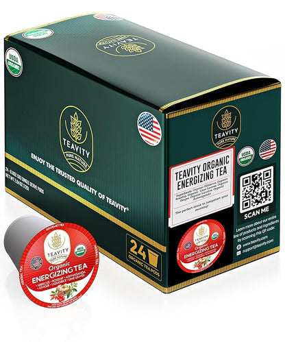 Organic Ashwagandha Tea Pods for Keurig with Ginger, Licorice, Organic Hibiscus Sabdariffa, Rosehip, & Lime - Decaf Herbal Tea - Energizing Tea by Teavity (24 Tea Pods)