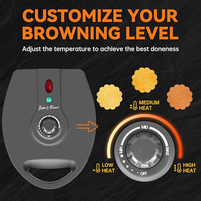 Baker's Friend Multi Pizzelle Maker Electric, Stroopwafel Iron, 4 x 4.5'' Pizzelle Waffle Cookies Maker with Temperature Control, Ideal for Holidays, Parties & More, Great Choice for Gift, Graphite