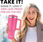 Load image into Gallery viewer, WETOWETO 40oz Tumbler with Handle | Insulated Stainless Steel Travel Mug | 34Hrs Cold &amp; 10Hrs Hot Retention | 100% Leakproof Lid &amp; Straw | Dishwasher Safe + Car Cup Holder Fit (Bright Pink)