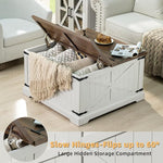 Load image into Gallery viewer, Farmhouse Coffee Table with Large Hidden Storage Compartment, Antique White Square Center Table, Wood Rustic Low Modern Living Room Tables with Hinged Lift Brown Top &amp; Wooden Arc Base