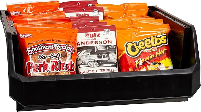 Plastic Containers for Organizing and Storage Bins for Closet, Kitchen, Office, Garage or Pantry Organization, Stackable Bins, Extra Large (14.8" x 16.5" x 7"), 4-Pack, Black