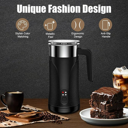 Milk Frother, 4-in-1 Milk Frother and Steamer, 10.1oz/300ml Automatic Hot and Cold Foam Maker and Milk Warmer, Electric Milk Frother for Coffee, Latte, Cappuccino, Matcha(Black)