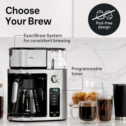 Braun MultiServe Plus 10-Cup Drip Coffee Maker - Hot & Cold Multi-Serve Brewer with Programmable Timer and Auto Start, Over Ice Function, Stainless Steel & Pod-Free Design, KF9270SI