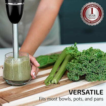 OVENTE Immersion Hand Blender, 300W Electric Handheld Portable Stick Mixer with 2 Mixing Speed and Stainless Steel Blades for Effortless Blending Smoothies, Shakes, Puree or Baby Food, Black HS560B