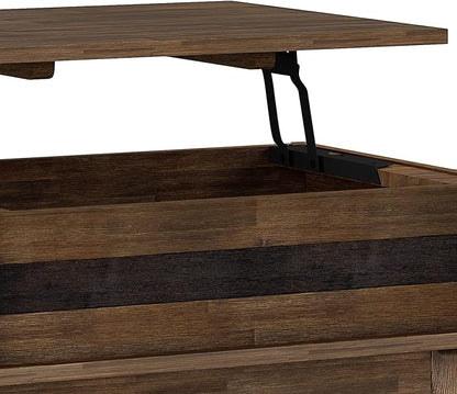 SIMPLIHOME Clarkson Lift Top Coffee Table - 48 inch Wide Solid Acacia Wood Mid-Century Cocktail Table in Rustic Natural Aged Brown, Stylish Living Room Table with Storage Compartment and Open Shelf