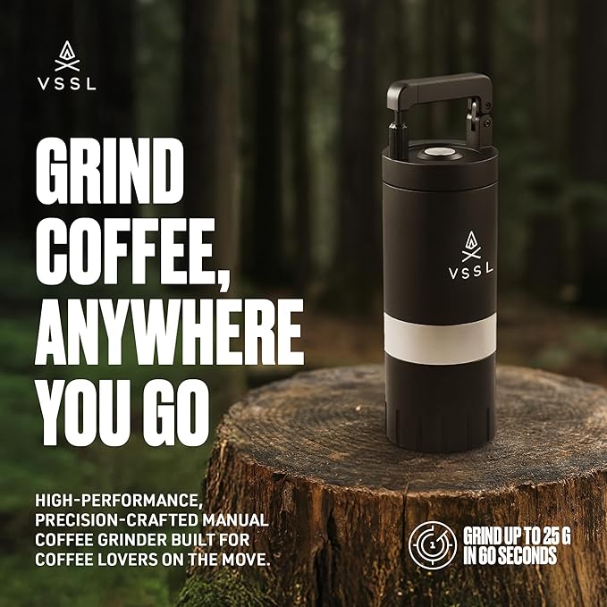 Java G25 Coffee Manual Coffee Grinder, Up To 25 Gram Capacity, Stainless Steel Conical Burr, Black