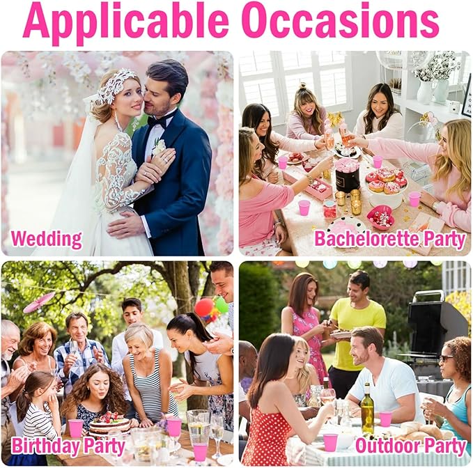 100 Pcs Pink Plastic Shot Cups, Disposable Shot Glasses 2 oz Plastic Mini Cups for Birthday, Bachelorette Party, Tasting Serving, Jello Shots, Baby Shower, Parties Favor & Supplies