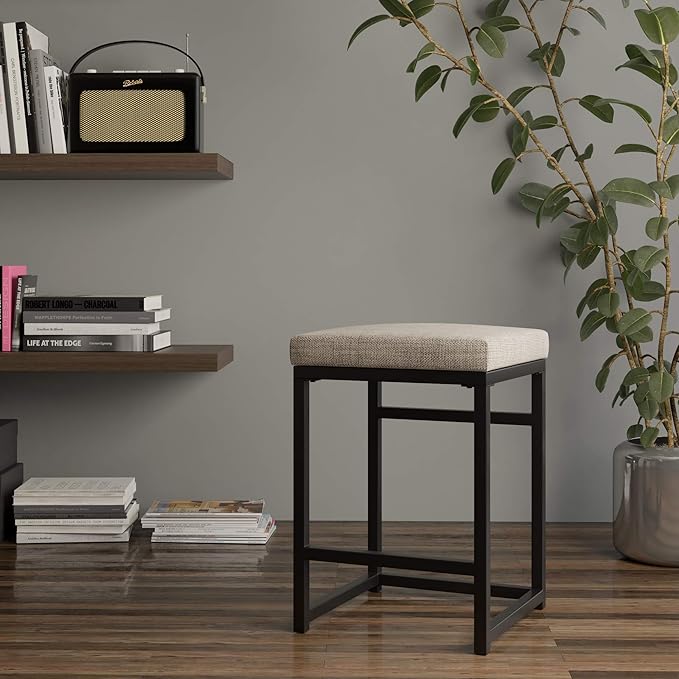 Homepop Home Decor | Modern 24-Inch Counter Stool | Backless Metal Frame Bar Stools Counter Height | Decorative Home Furniture, Brown, K7651.24-F1552