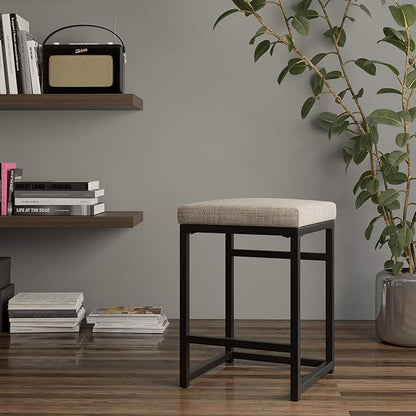 Homepop Home Decor | Modern 24-Inch Counter Stool | Backless Metal Frame Bar Stools Counter Height | Decorative Home Furniture, Brown, K7651.24-F1552