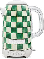 Load image into Gallery viewer, MACKENZIE-CHILDS Electric Kettle, Stainless-Steel Tea Kettle, Green-and-White Emerald Check