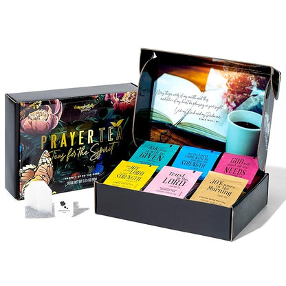 Thoughtfully Gourmet, Tea Affirmations Christian Prayer Gift Set, Includes 6 Flavours of Tea with Bible Verses from Psalms and Other Books to Rejoice, Pack of 90