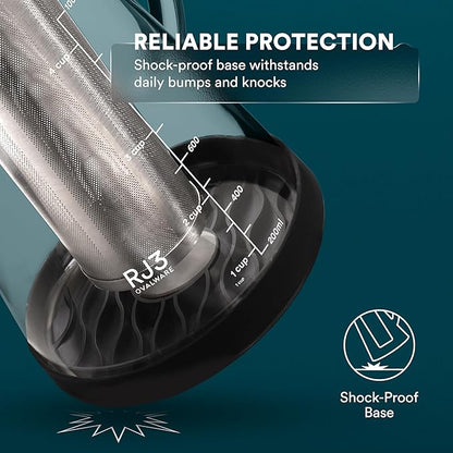 OVALWARE Airtight Cold Brew Iced Coffee Maker Pitcher and Tea Infuser with Spout - 1.0L / 34oz Ovalware RJ3 Brewing Glass Carafe with Removable Stainless Steel Filter