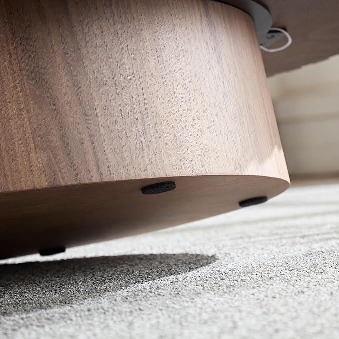 43.7 Inch Oval Drum Coffee Table, Modern Handcraft Fluted Drum Coffee Table, Wooden Round Coffee Table Center Table with Sturdy Pedestal for Living Room Apartment (Walnut)