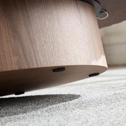 43.7 Inch Oval Drum Coffee Table, Modern Handcraft Fluted Drum Coffee Table, Wooden Round Coffee Table Center Table with Sturdy Pedestal for Living Room Apartment (Walnut)