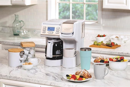 Hamilton Beach FlexBrew Trio 2-Way Coffee Maker, Compatible with K-Cup Pods or Grounds, Single Serve & Full 12c Pot, White with Stainless Steel Accents, Fast Brewing