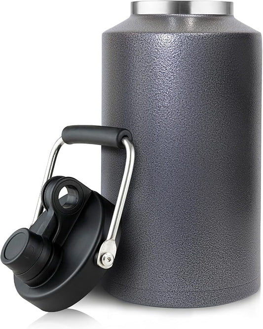 1 Gallon Water Jug Bottle Insulated with Straw, 128oz Stainless Steel Water Bottle Jug Wide Mouth Double Vacuum Dishwasher Safe BPA Free for Hot & Cold Drinks Charcoal Gray