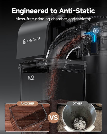 Anti-Static Espresso Grinder with Self-Cleaning Burr, 48 Precise Settings, Coffee Grinder for Home Use, Coffee Bean Grinder with Storage Box & Dosing Cup, Less Mess, More Flavor,Black