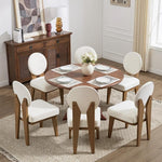 Load image into Gallery viewer, Mid-Century Modern Walnut Dining Chairs Set of 6, Vintage White Wooden Kitchen Chairs, Retro Upholstered Linen Cushioned Seat with Curved Backrest, Armless Accent Side Chair for Bedroom