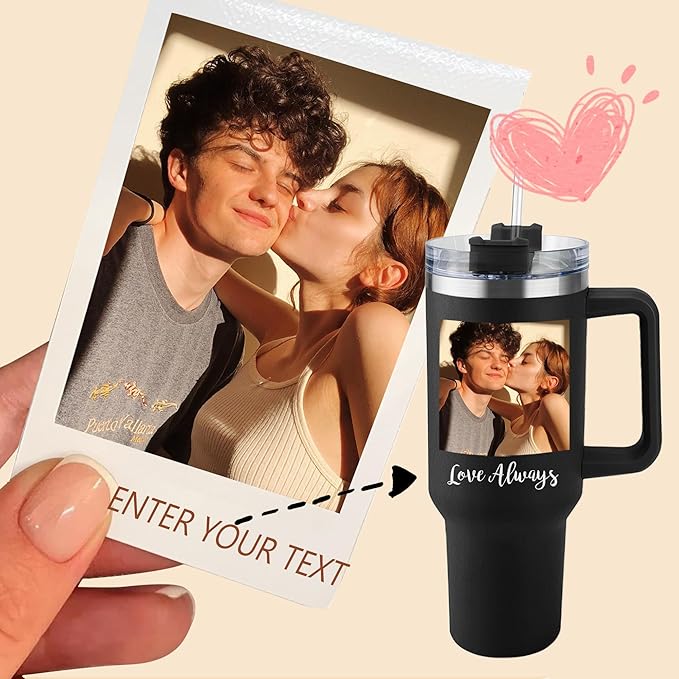 ThermoThrill Ships Next Day, Personalized 40 Oz Tumbler with Handle and Straw Custom Tumbler with Text Stainless Steel Mug Birthday Gifts for Women