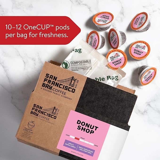 San Francisco Bay Compostable Coffee Pods - Donut Shop (12 Ct) K Cup Compatible including Keurig 2.0, Light Roast