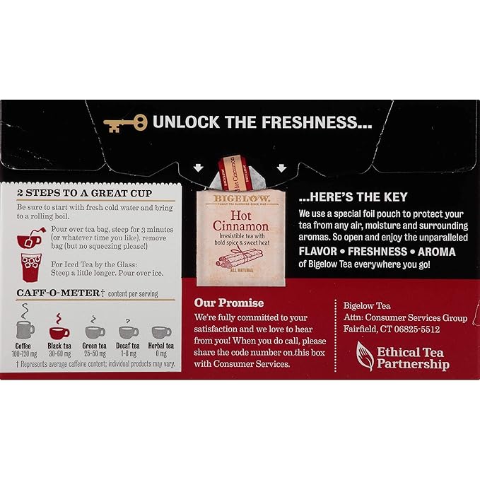 Bigelow Hot Cinnamon Black Tea Bags, 18 Count Box (Pack of 6) Caffeinated Black Tea, 108 Tea Bags Total