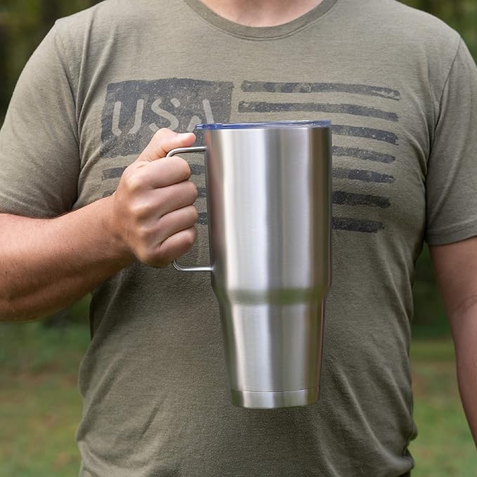 Maxam XPAC 64 Ounce Double Vacuum Wall Stainless Steel Vacuum Insulated Tumbler with Lid and Handle, Fits in a 4 Inch Wide Car Beverage Holder