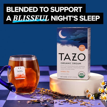 TAZO Organic DREAM Herbal Tea Bags, Caffeine-Free Bedtime Tea, Relaxing Chamomile and Lavender Blend, 16 Total Tea Bags