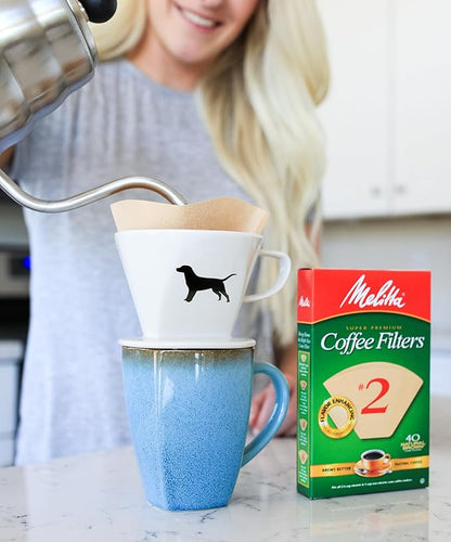 Simply Charmed Black or Golden Lab Coffee Pour Over Single Cup Ceramic Brewer with Melitta Filters 8 to 16 oz Depending on How Much Water/Grounds You Use