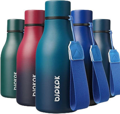 BJPKPK Insulated Water Bottles, 12oz Stainless Steel Metal Water Bottle with Strap, BPA Free Leak Proof Jugs, Mugs, Flasks, Reusable Thermal Flasks for Sports & Travel, Sea