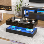 Load image into Gallery viewer, 39.4" Large High-Glossy LED Coffee Table with 2 Sliding Drawers, Living Room Storage Coffee Tables with Marbling Print, Modern Stylish Double-Layer Center Tables w/LED Lights, Black