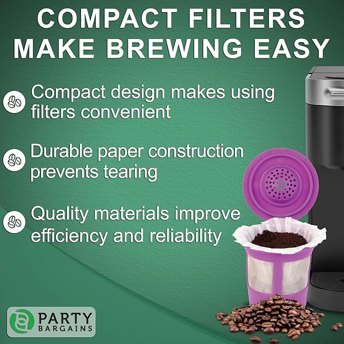 Party Bargains 600 Paper Coffee Filters - Compact Design Single-Use Coffee Filter Compact Design, for for Keurig Brewers and Compatible with K-Cup Pods 1.0 & 2.0 Models